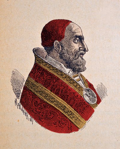 Portrait du pape Grégoire XIII (Gregorio, Gregorius ou Gregory) (1572-1585), 1898 (gravure avec coloration ultérieure) - Italian School